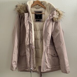 Hollister Tan Ski Jacket with Faux Fur Hood
